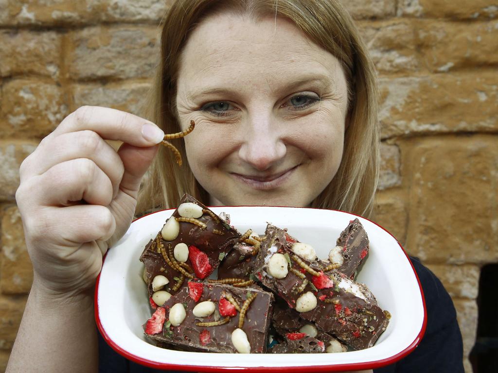 Circle Harvest founder Skye Blackburn with a meal worm Rocky Road treat.